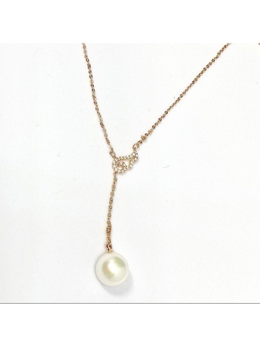 New-cz Crystal Feather & Pearl Drop RoseGold Chain
